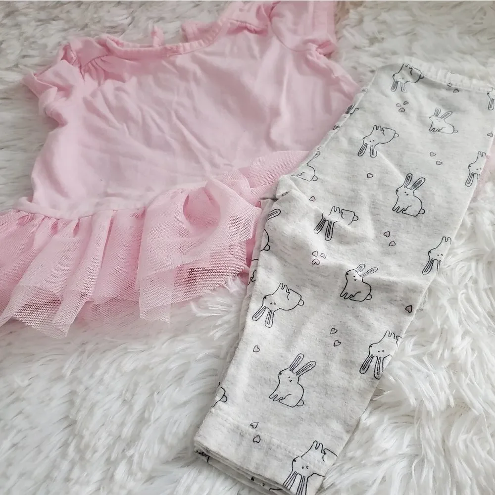 Carter's Baby Girl's Size 6M Pink Tutu Shirt with Gray Rabbit Pants